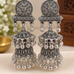 Elegant Oxidized Silver Jhumka Earrings