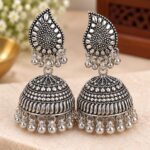 Elegant Oxidized Silver Leaf Jhumka Earrings