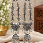 Elegant Oxidized Silver Long Jhumka Earrings