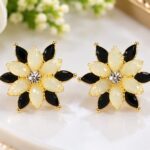 Elegant Black & Ivory Floral Stud Earrings ✨