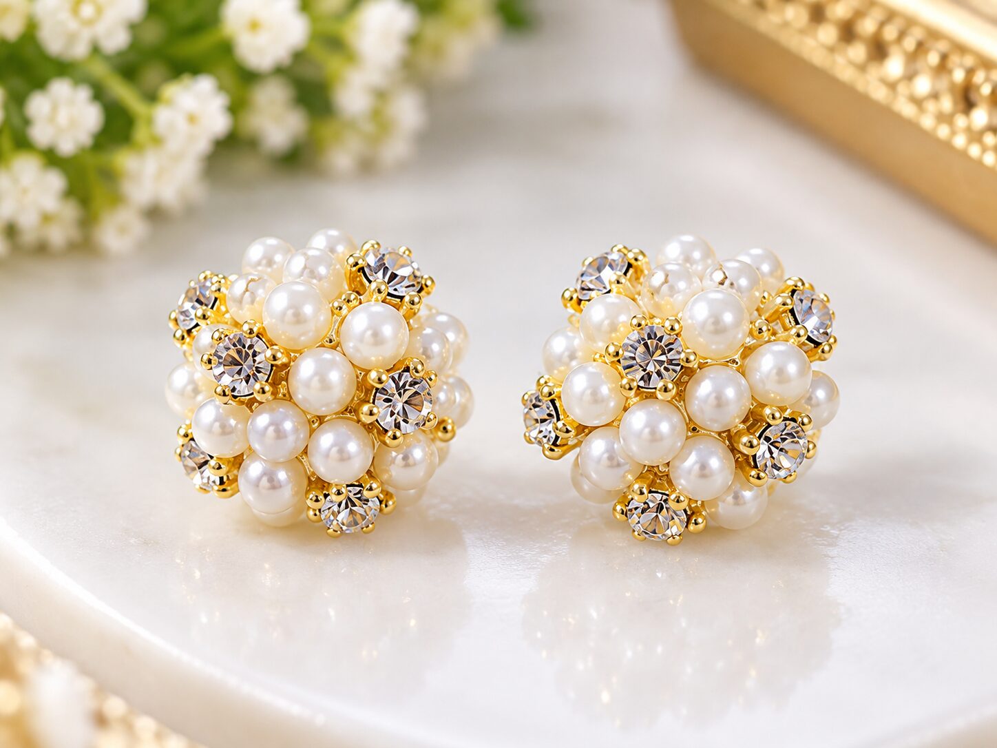 2026/09/1003580421.jpg Elegant Pearl & Crystal Cluster Stud Earrings ✨ - Image 1