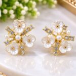 Elegant Pearl & Crystal Floral Stud Earrings ✨