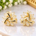 Elegant Gold Floral Pearl Stud Earrings ✨