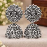 Elegant Oxidized Silver Floral Jhumka Earrings