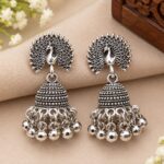 Elegant Oxidized Silver Peacock Jhumka Earrings