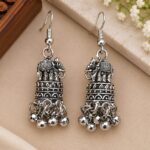 Elegant Oxidized Silver Elephant Jhumka Earrings