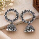 Elegant Oxidized Silver Floral Jhumka Earrings