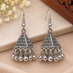 Elegant Oxidized Silver Triangular Jhumka Earrings