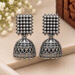 Elegant Oxidized Silver Beaded Jhumka Earrings