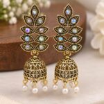 Antique Gold Multicolor Stone Jhumka Earrings