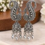 Oxidized Silver Peacock Jhumka Earrings