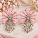 Blush Pink Floral Crystal Drop Earrings 🌸