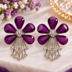 Royal Plum Purple Floral Crystal Drop Earrings 💜✨