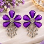 Royal Purple Floral Crystal Drop Earrings 💜✨