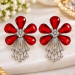 Ruby Red Floral Crystal Drop Earrings ❤️✨