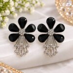 Black Bloom Crystal Floral Drop Earrings 🖤✨