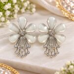 Elegant Pearl White Floral Crystal Drop Earrings ✨🤍
