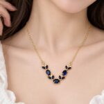Elegant Navy Blue Floral Gold Necklace 💙✨