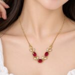 Elegant Ruby Red Floral Gold Necklace ❤️✨