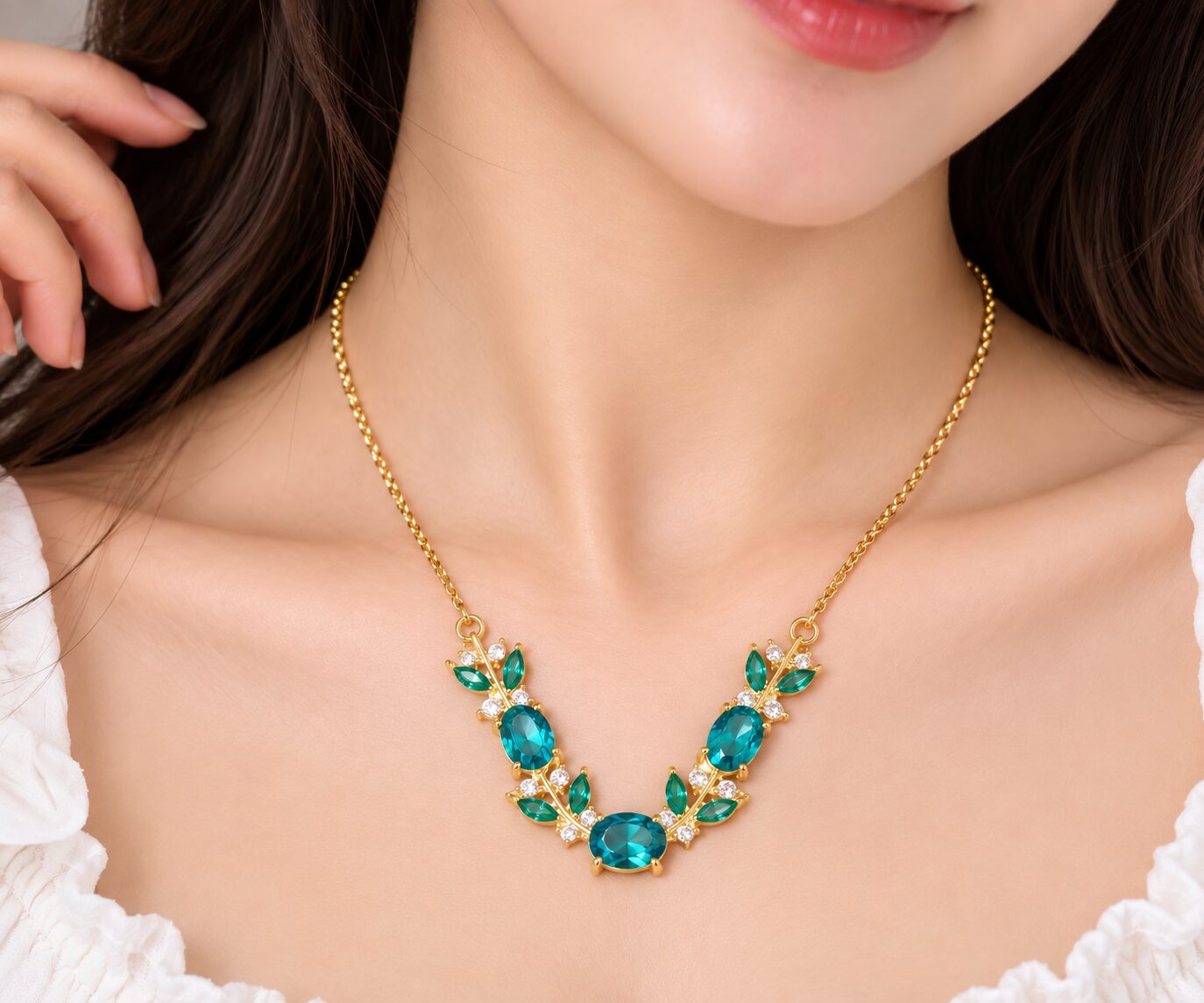 2026/09/1003580578.jpg Elegant Blue Floral Gold Necklace 💙✨ - Image 1