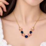 Elegant Pink & Blue Floral Gold Necklace 🌸💙✨