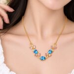 Elegant Sky Blue & Pink Floral Gold Necklace 💙🌸✨