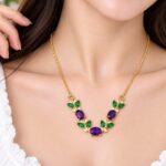 Elegant Purple & Green Floral Gold Necklace 💜💚✨