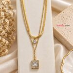 Gold Finish Layered Crystal Pendant Necklace | Stainless Steel Jewellery
