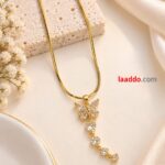 Elegant Butterfly Crystal Pendant Necklace – Korean Style Gold Finish | Party & Festive Wear