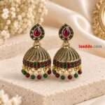 Traditional Kundan Jhumka Earrings – Red & Green Stone Designer Jhumki | Ethnic & Festive Wear