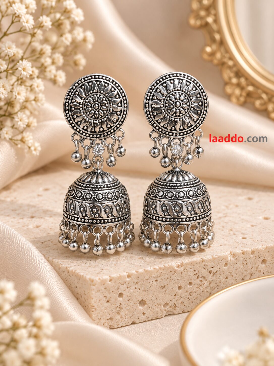 2026/09/1003580971.jpg Oxidized Silver Jhumka Earrings – Traditional Ethnic Designer Jhumki | Festive & Wedding Wear - Image 1