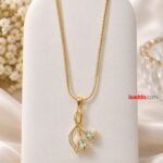 Elegant Gold Floral Pendant Necklace with Blue Stones | Premium Korean Design