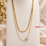 Elegant Double Layer Gold Chain Necklace with Solitaire Pendant | Anti-Tarnish Jewellery
