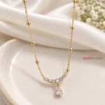 Korean Style Anti-Tarnish Gold Beaded CZ Pendant Necklace
