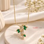 Korean Style Green Leaf CZ Pendant Necklace – Anti-Tarnish Jewellery