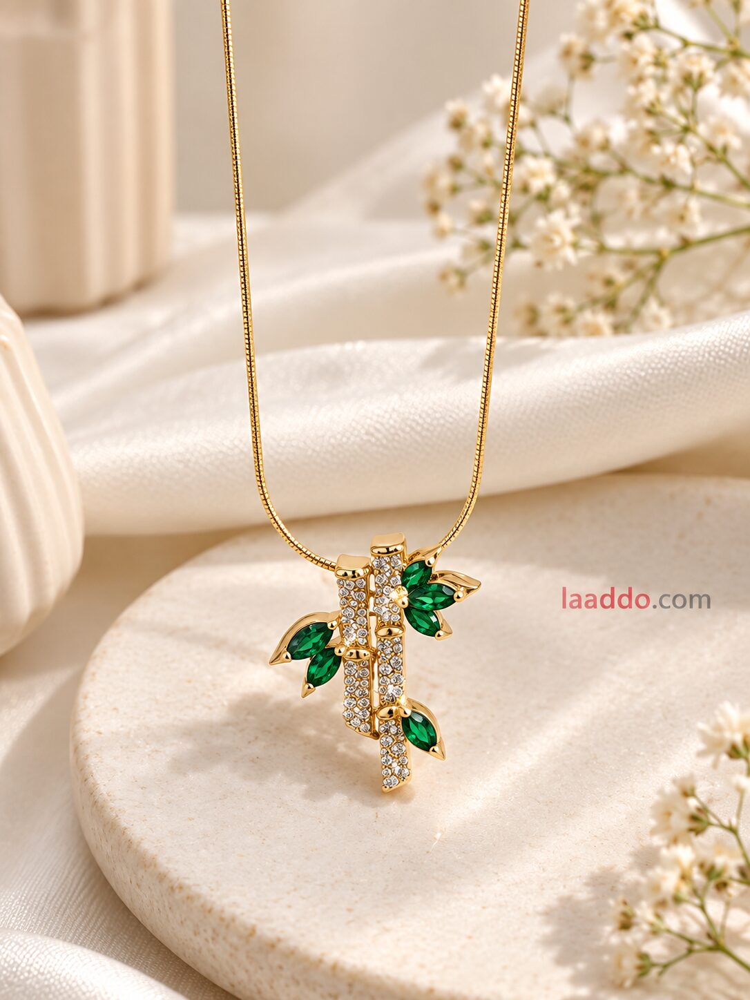 2026/09/1003580997.jpg Korean Style Green Leaf CZ Pendant Necklace – Anti-Tarnish Jewellery - Image 1
