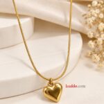 Stainless Steel Heart Pendant Necklace – Elegant Korean Style Anti-Tarnish Chain