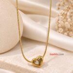 Stainless Steel Heart Pendant Necklace with CZ Stone – Korean Style Anti-Tarnish Jewellery