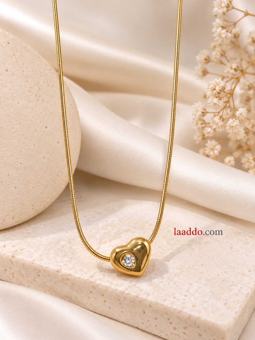 2026/09/1003581006.jpg Stainless Steel Heart Pendant Necklace with CZ Stone – Korean Style Anti-Tarnish Jewellery - Image 1