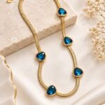 Blue Stone Herringbone Necklace | Stainless Steel Anti-Tarnish Jewellery