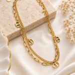 Double Layer Gold Chain Necklace with D Charms | Korean Anti-Tarnish Jewellery
