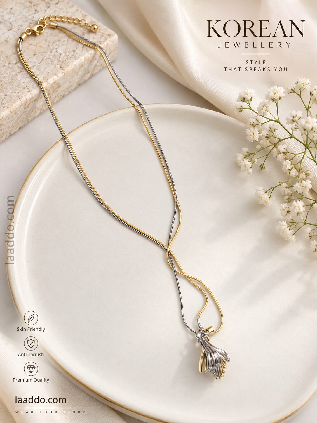 2026/09/1003581024.jpg Korean Two-Tone Anti-Tarnish Pendant Necklace | Premium Stainless Steel Jewellery - Image 1