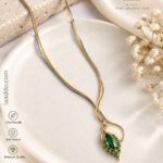 Korean Green Emerald Leaf Pendant Necklace | Two-Tone Anti-Tarnish Jewellery