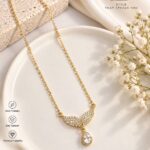 Korean Wing Pendant Necklace with Crystal Drop | Gold-Plated Anti-Tarnish Jewellery