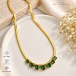 Korean Green Stone Herringbone Necklace | Gold-Plated Anti-Tarnish Jewellery