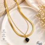 Korean Black Stone Double Layer Necklace | Stainless Steel Anti-Tarnish Jewellery
