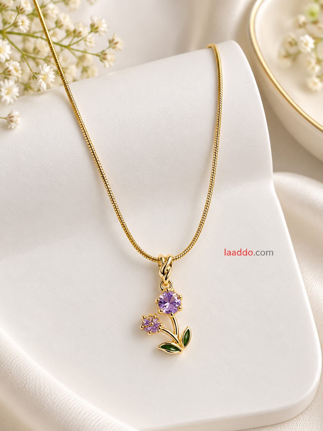 2026/09/1003581093.jpg Elegant Floral Crystal Pendant Necklace | Korean-Inspired Gold Fashion Jewellery - Image 1