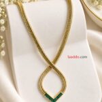 Elegant V-Shaped Green Stone Snake Chain Necklace | Korean Fashion Jewellery