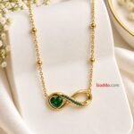 Elegant Green Heart Infinity Necklace | Korean-Inspired Gold Fashion Jewellery