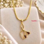 Elegant Floral Pendant Necklace with Burgundy Stones | Anti-Tarnish Jewellery
